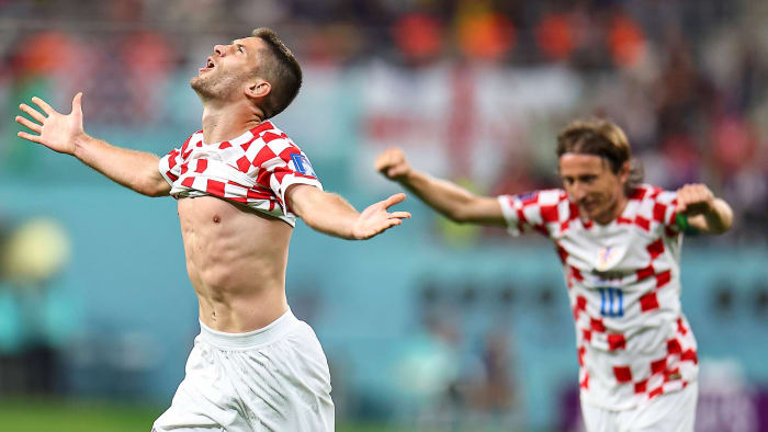 Andrej Kramaric and Luka Modric celebrate Croatia’s win over Canada